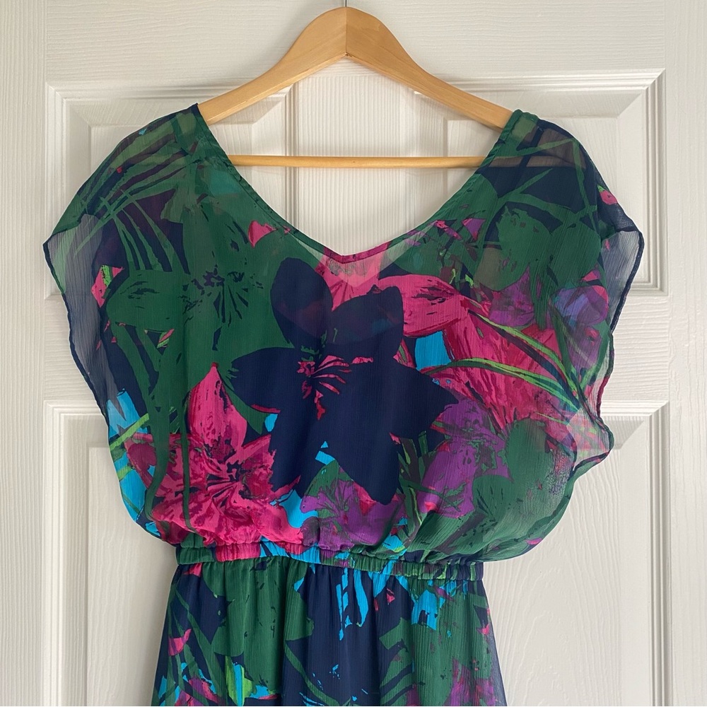 Express Floral Print Dress - Green, Pink, Blue
